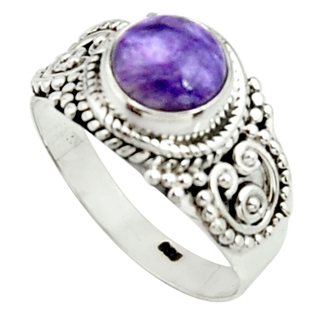 3.19cts natural charoite (siberian) 925 silver solitaire ring size 8.5 r22042
