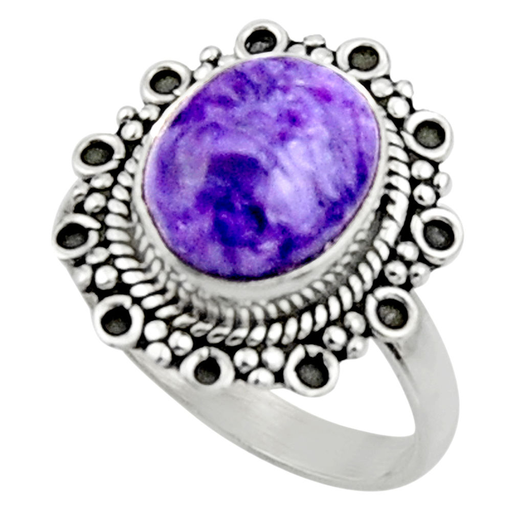 5.06cts natural charoite (siberian) 925 silver solitaire ring size 7.5 r52661