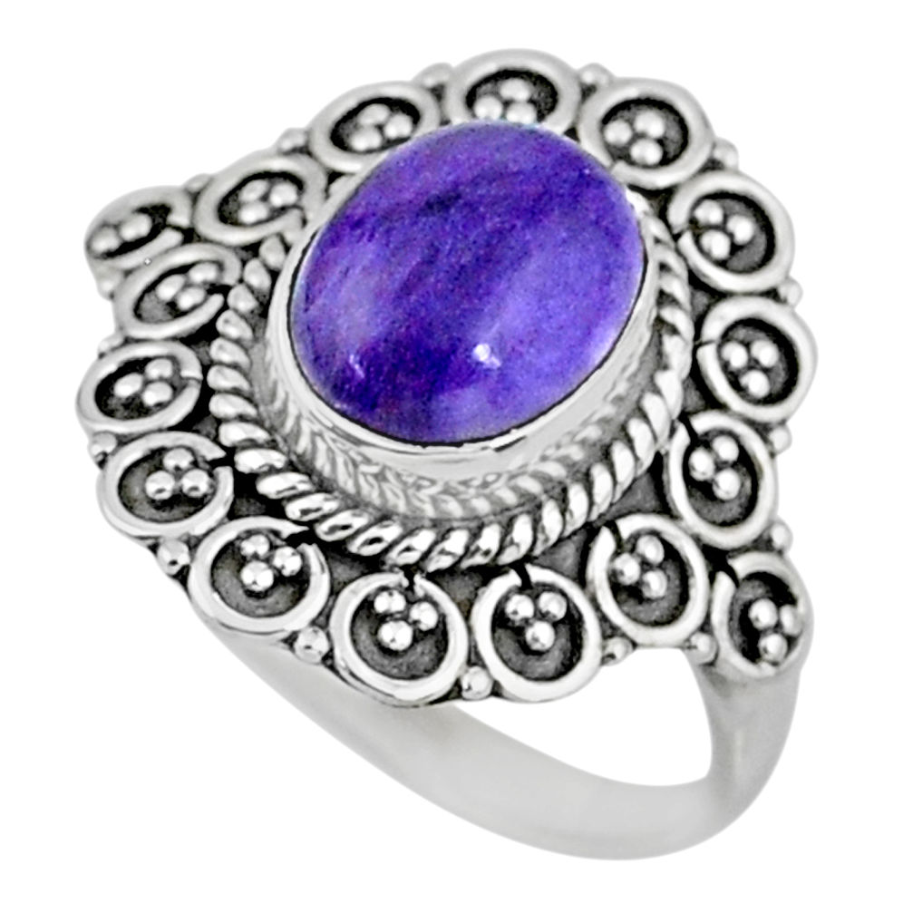 4.35cts natural charoite (siberian) 925 silver solitaire ring size 8.5 r57518