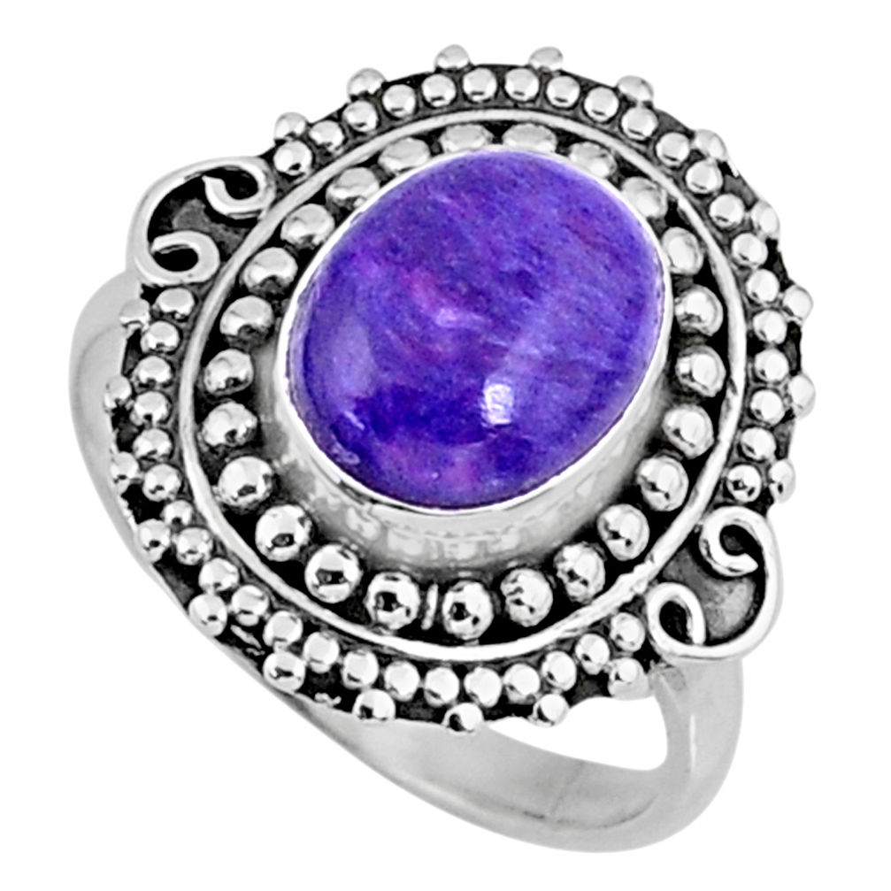 4.16cts natural charoite (siberian) 925 silver solitaire ring size 8.5 r57522