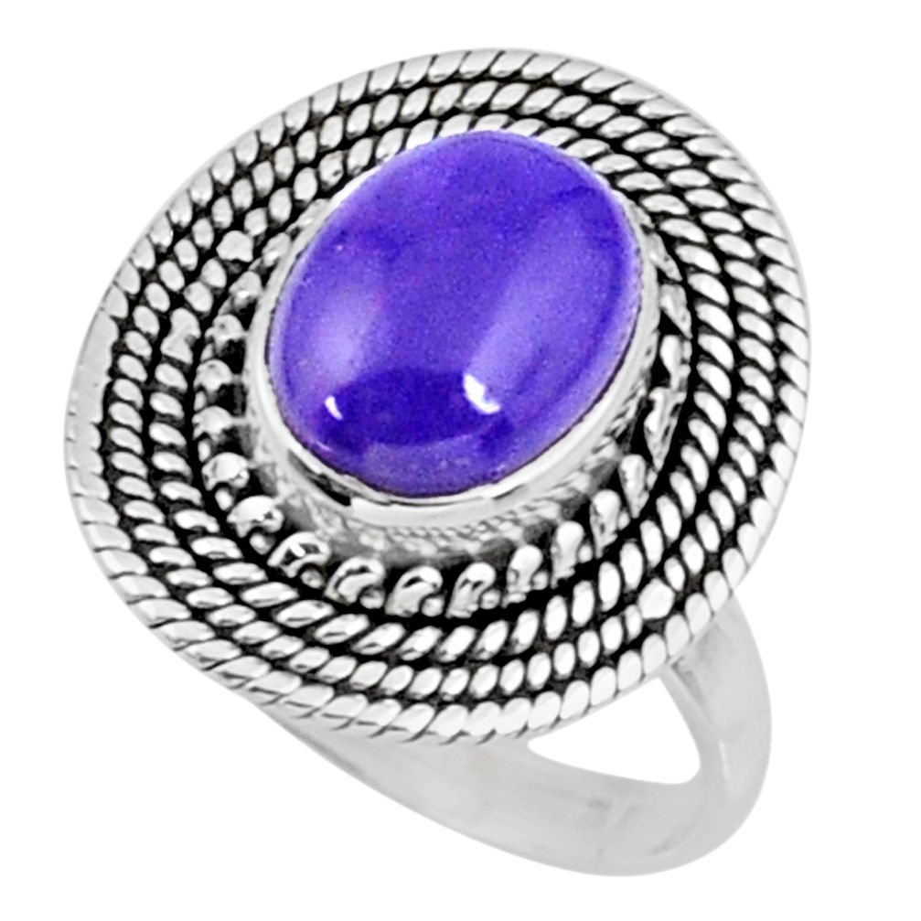 4.38cts natural charoite (siberian) 925 silver solitaire ring size 7.5 r57538