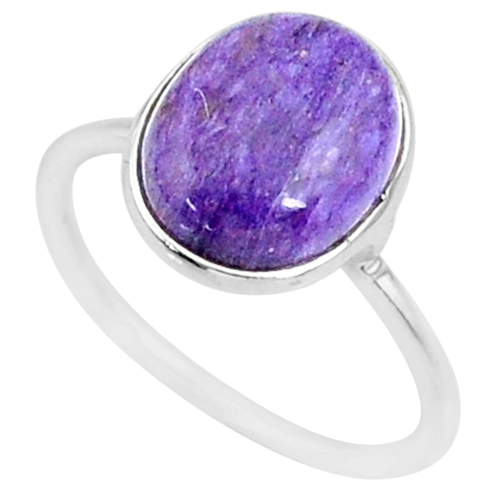 3.75cts natural charoite (siberian) 925 silver solitaire ring size 6 r81718