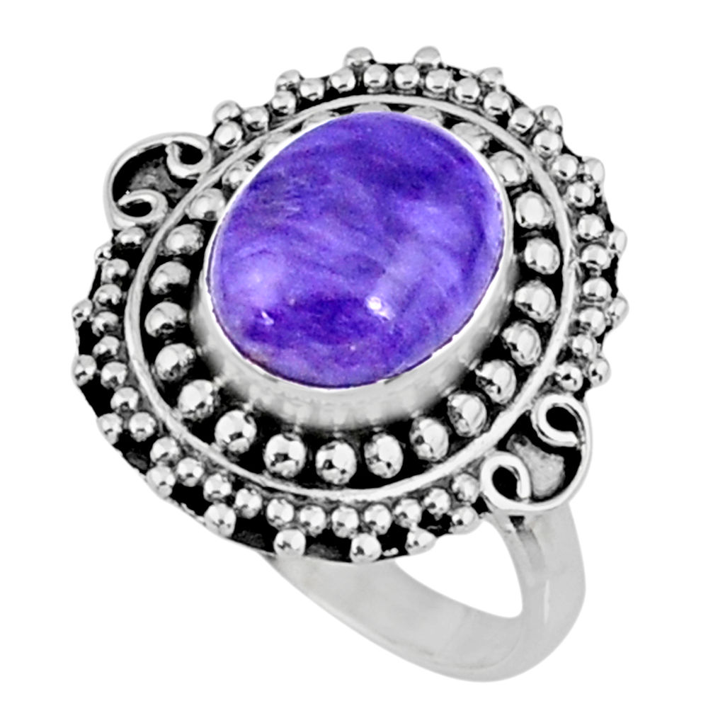 4.16cts natural charoite (siberian) 925 silver solitaire ring size 7 r57532