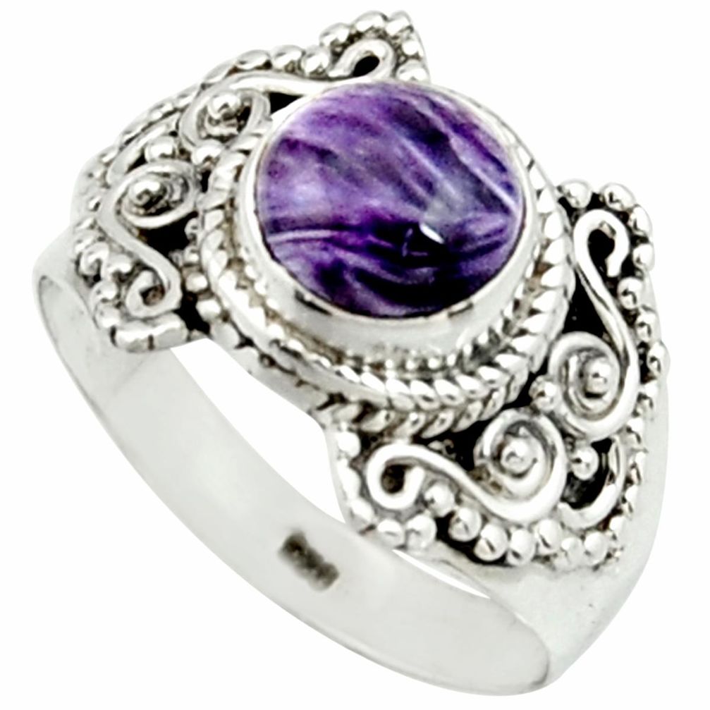 3.41cts natural charoite (siberian) 925 silver solitaire ring size 9 r22054
