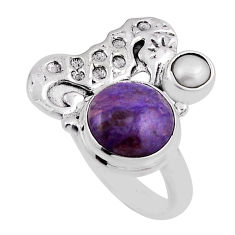 6.03cts natural charoite (siberian) white pearl silver fish ring size 7 n25878