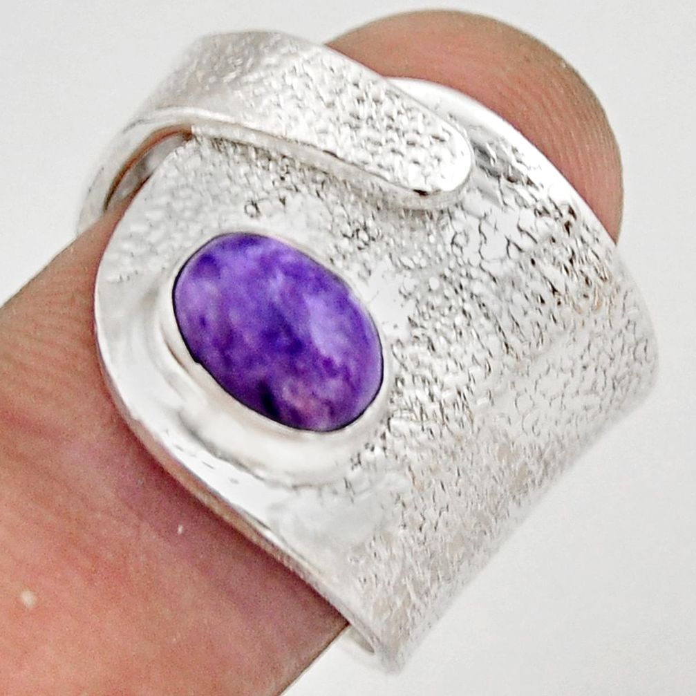 2.08cts natural charoite 925 silver adjustable solitaire ring size 7.5 r21330