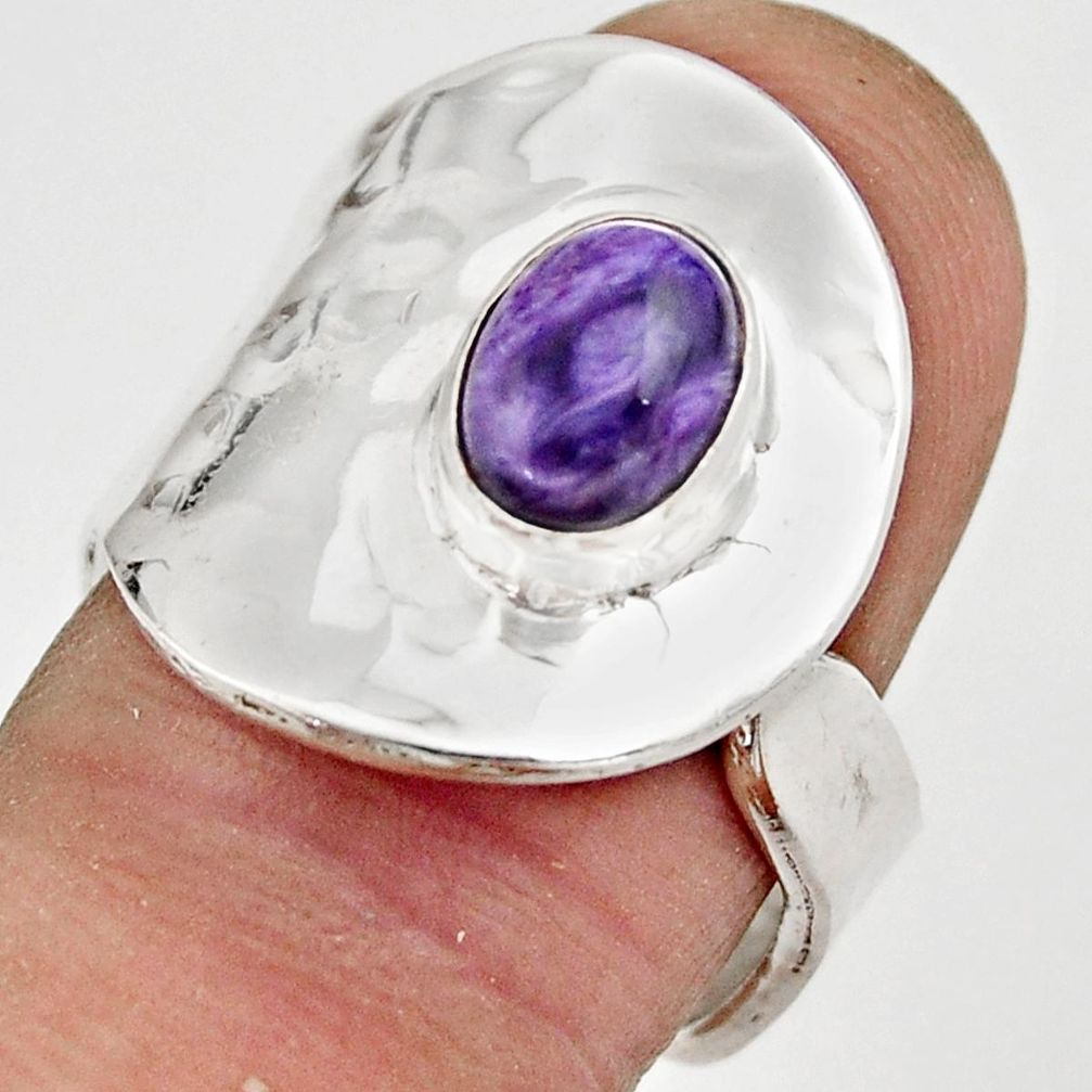 2.12cts natural charoite 925 silver adjustable solitaire ring size 7 r21323