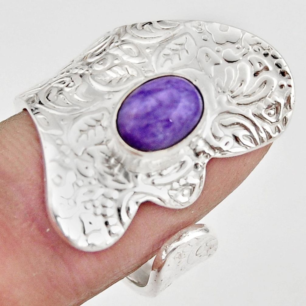 2.09cts natural charoite 925 silver adjustable solitaire ring size 8 r21322