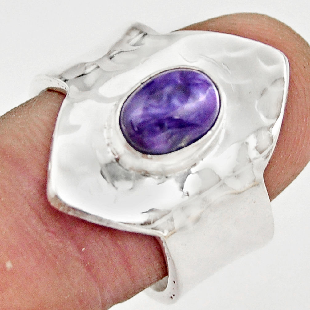 2.01cts natural charoite 925 silver adjustable solitaire ring size 8 r21333