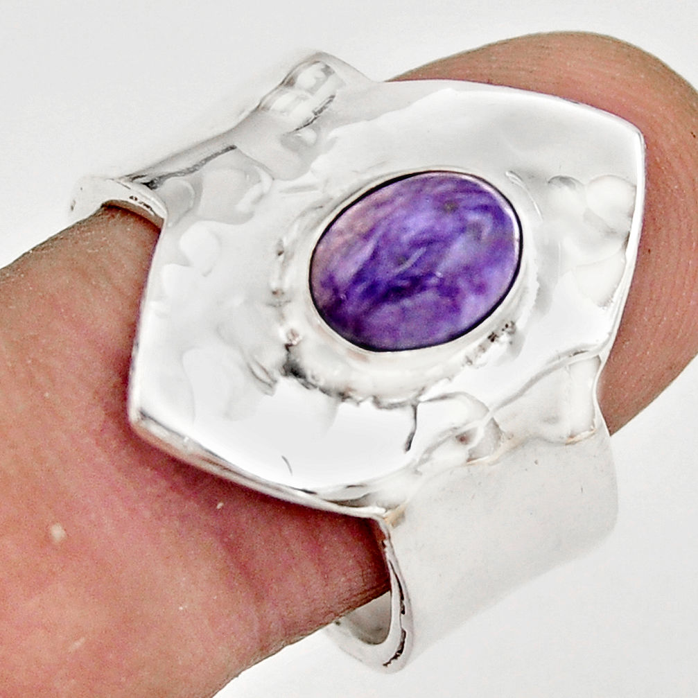 2.23cts natural charoite 925 silver adjustable solitaire ring size 8 r21334