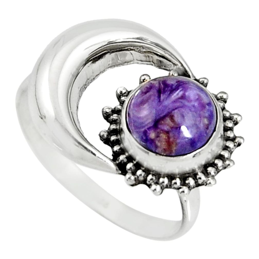 3.42cts natural charoite half moon 925 silver solitaire ring size 8.5 r19551