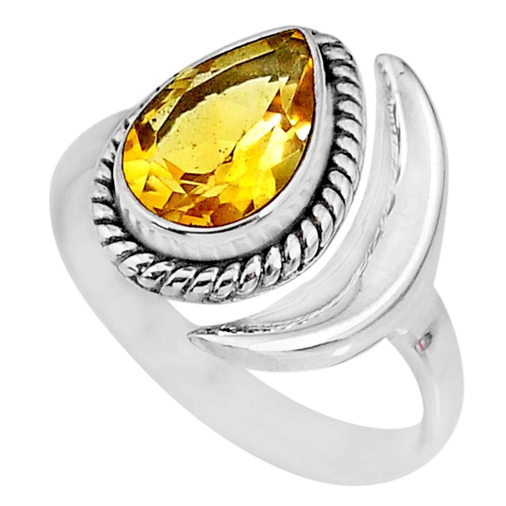 2.55cts natural citrine 925 silver adjustable moon ring size 7.5 r89627