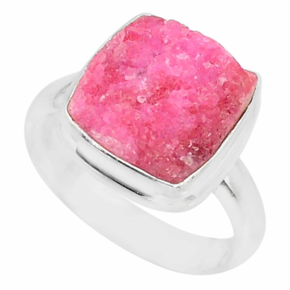 7.50cts natural cobalt calcite druzy 925 sterling silver ring size 7.5 r86032