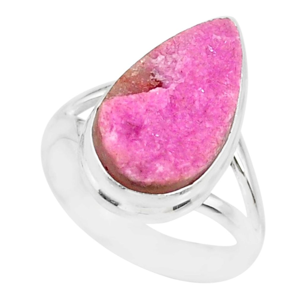 9.45cts natural cobalt calcite druzy 925 sterling silver ring size 7.5 r86033