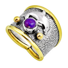 0.84cts natural copper turquoise round silver gold dolphin ring size 6.5 n25951