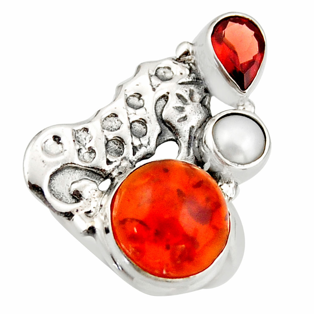 6.57cts natural cornelian (carnelian) 925 silver seahorse ring size 7 d46123