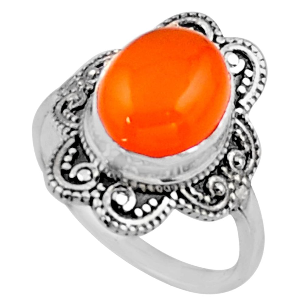 4.08cts natural cornelian (carnelian) 925 silver solitaire ring size 6.5 r54481