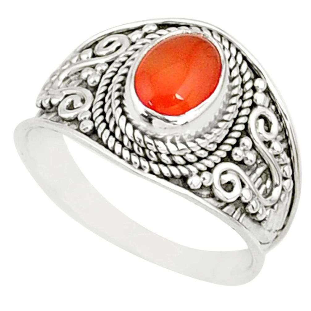 2.09cts natural cornelian (carnelian) 925 silver solitaire ring size 7.5 r81502