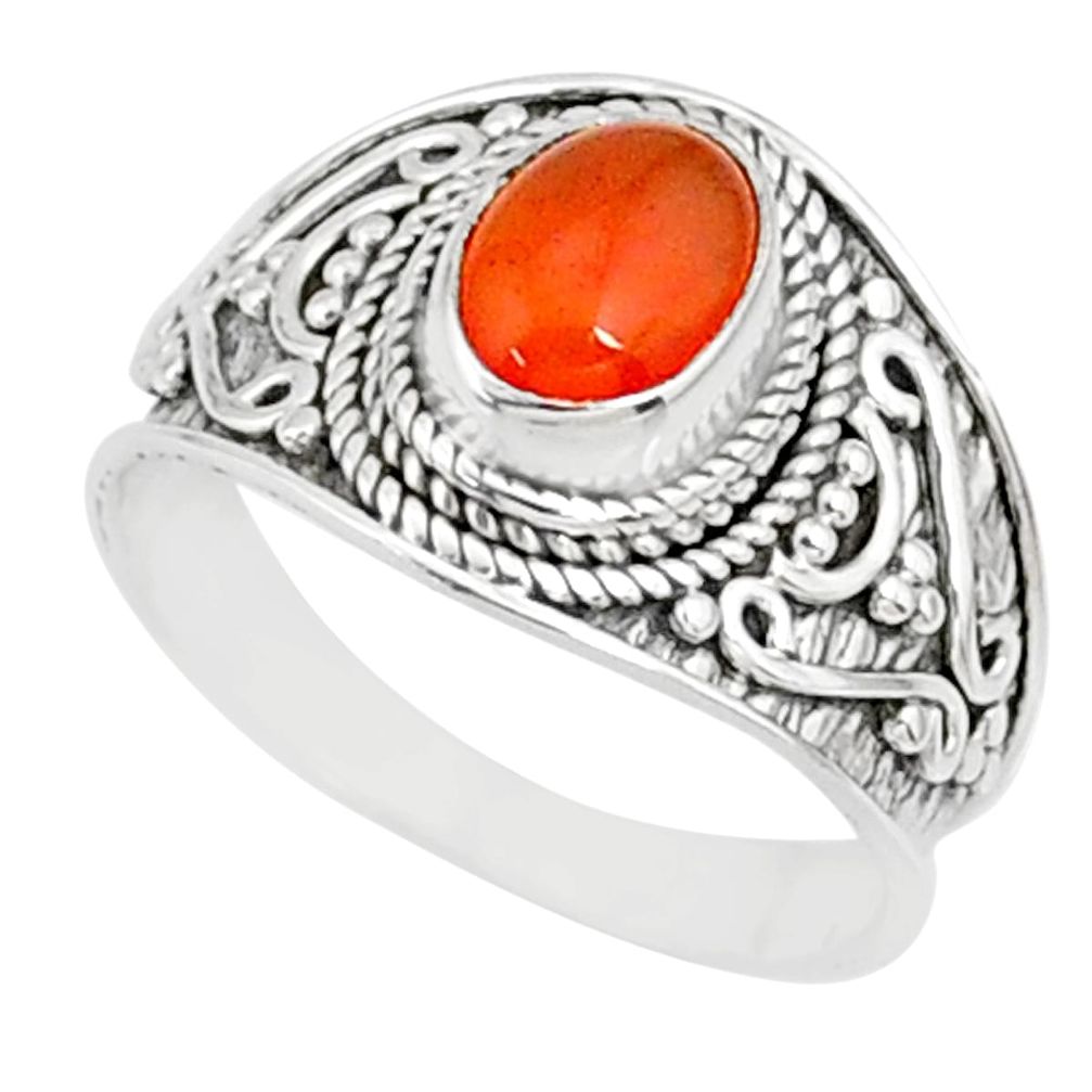 2.17cts natural cornelian (carnelian) 925 silver solitaire ring size 7.5 r81503