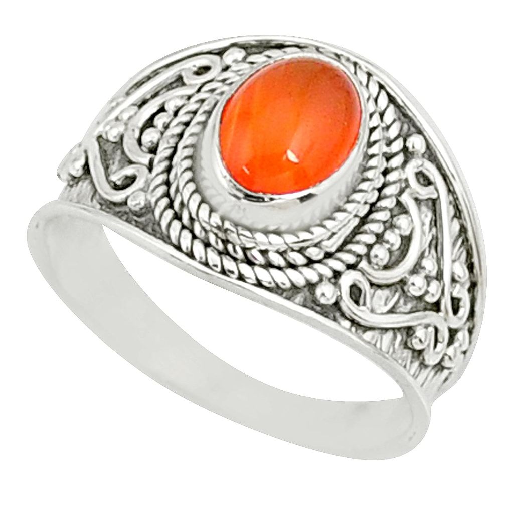 2.20cts natural cornelian (carnelian) 925 silver solitaire ring size 7.5 r81505