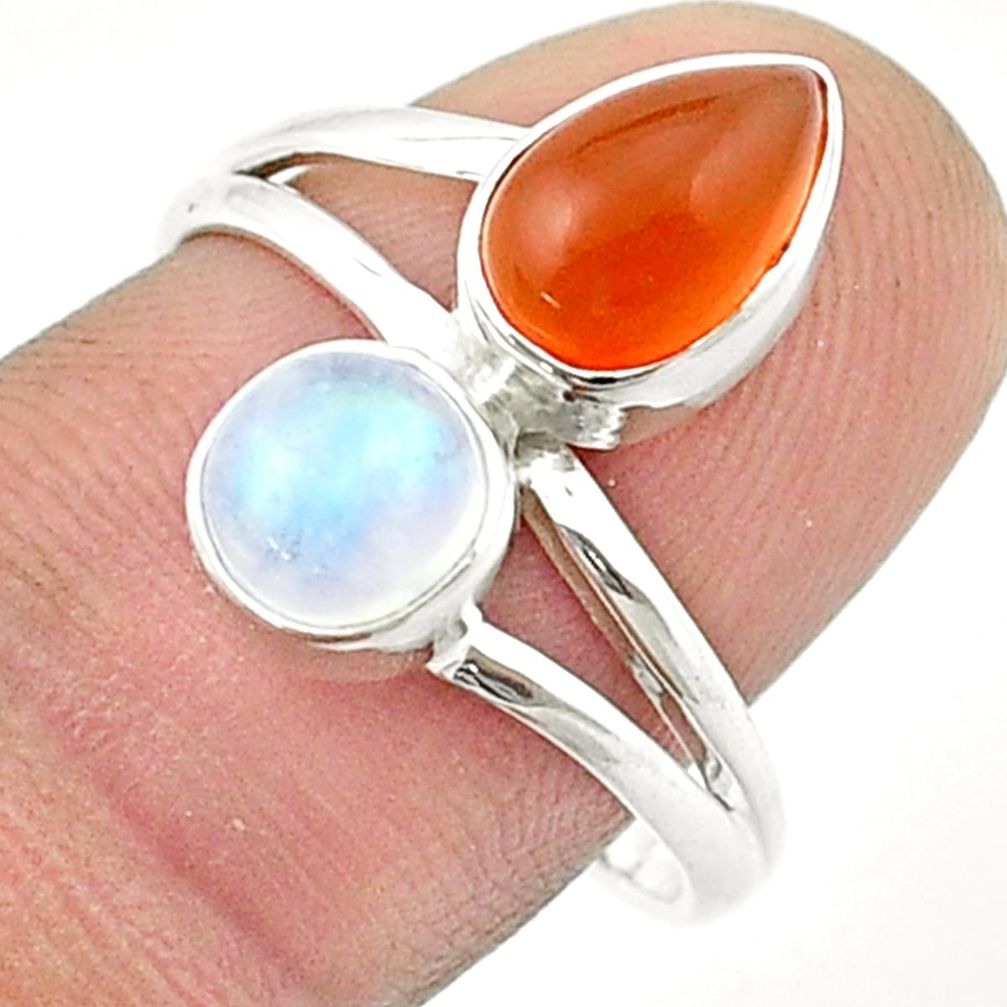 3.95cts natural cornelian (carnelian) moonstone 925 silver ring size 8.5 u36595