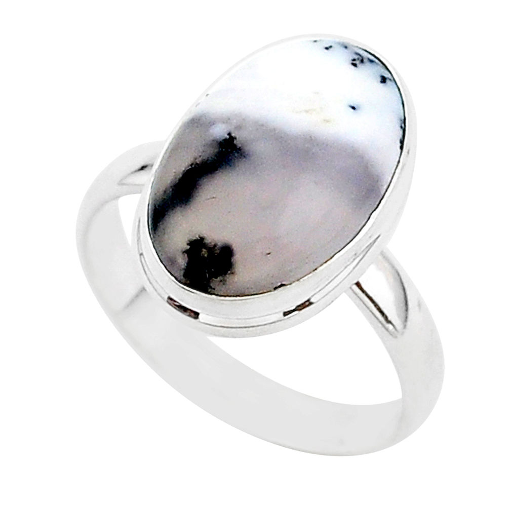 7.04cts natural dendrite opal (merlinite) silver solitaire ring size 9 r95645