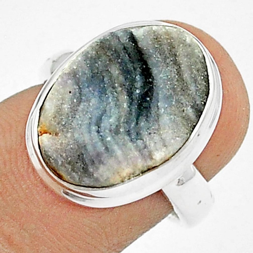 10.01cts natural desert druzy (chalcedony rose) 925 silver ring size 6 u29814
