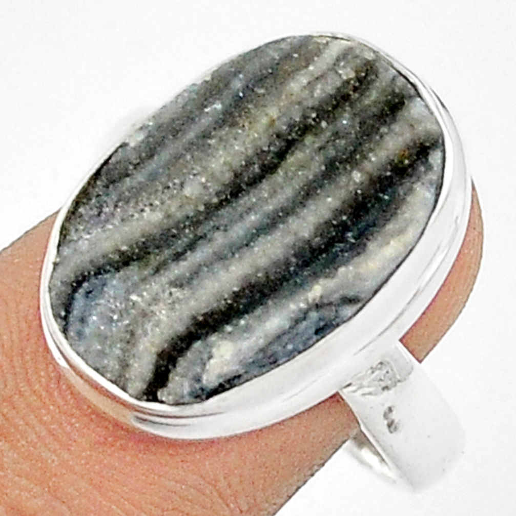 9.65cts natural desert druzy (chalcedony rose) 925 silver ring size 8 u29804