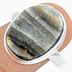 14.40cts natural desert druzy (chalcedony rose) 925 silver ring size 8 u29826