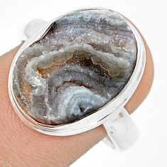 11.20cts natural desert druzy (chalcedony rose) 925 silver ring size 8 u29832