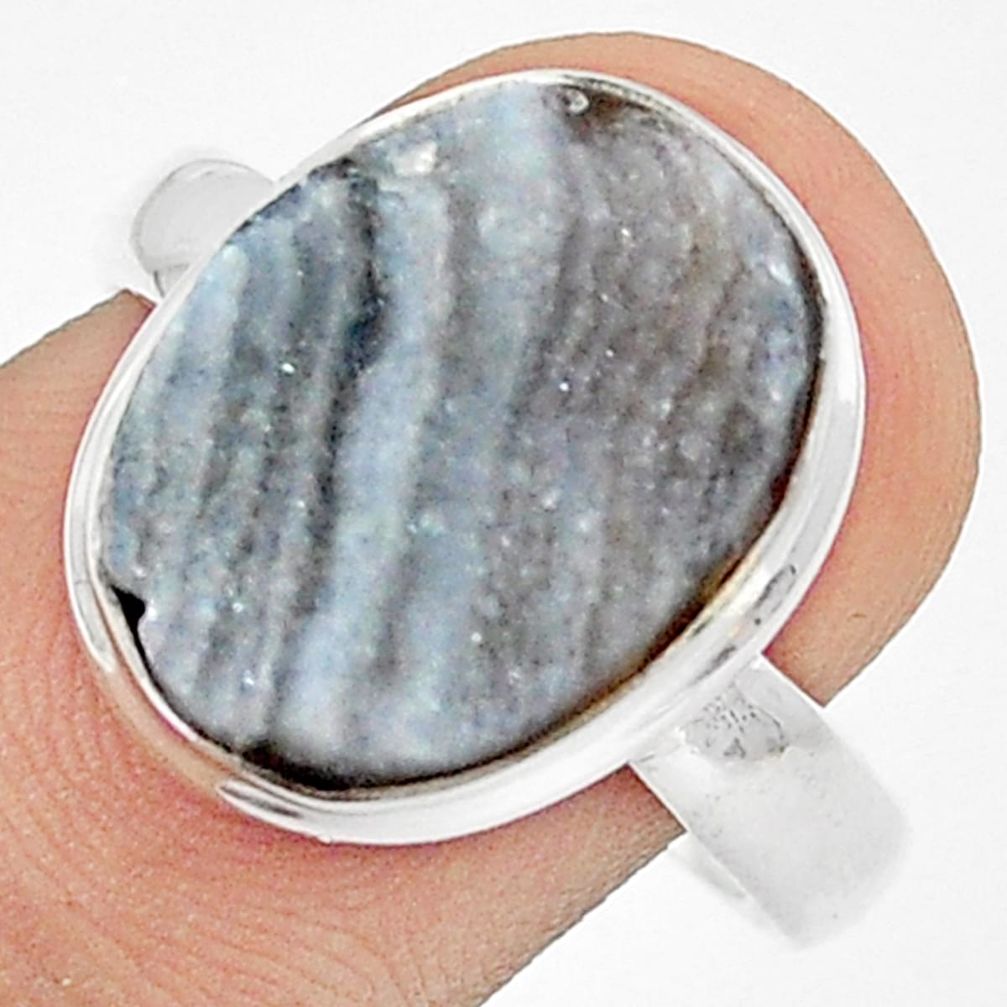 10.06cts natural desert druzy (chalcedony rose) 925 silver ring size 9.5 u29829