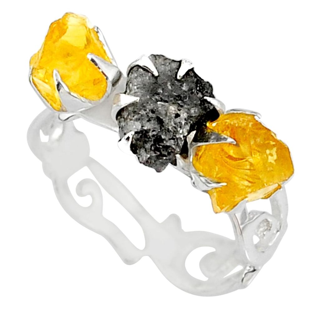 5.43cts natural diamond raw citrine rough 925 silver handmade ring size 8 r79206