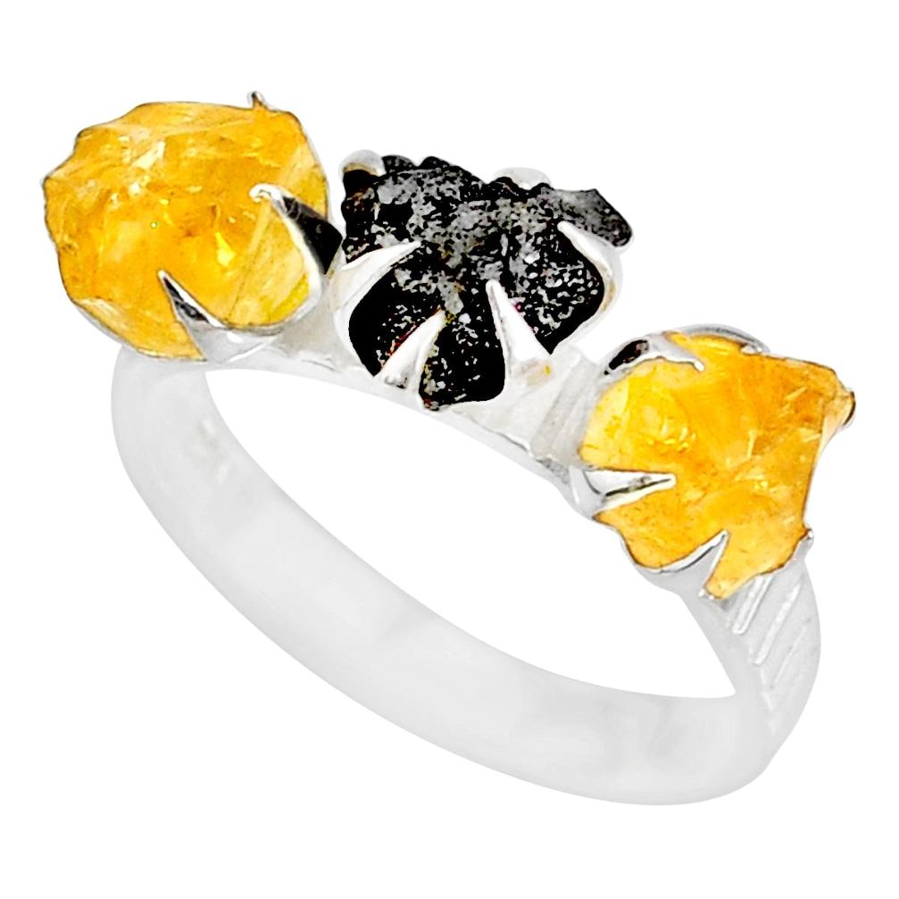 5.96cts natural diamond raw citrine rough 925 silver handmade ring size 8 r79222