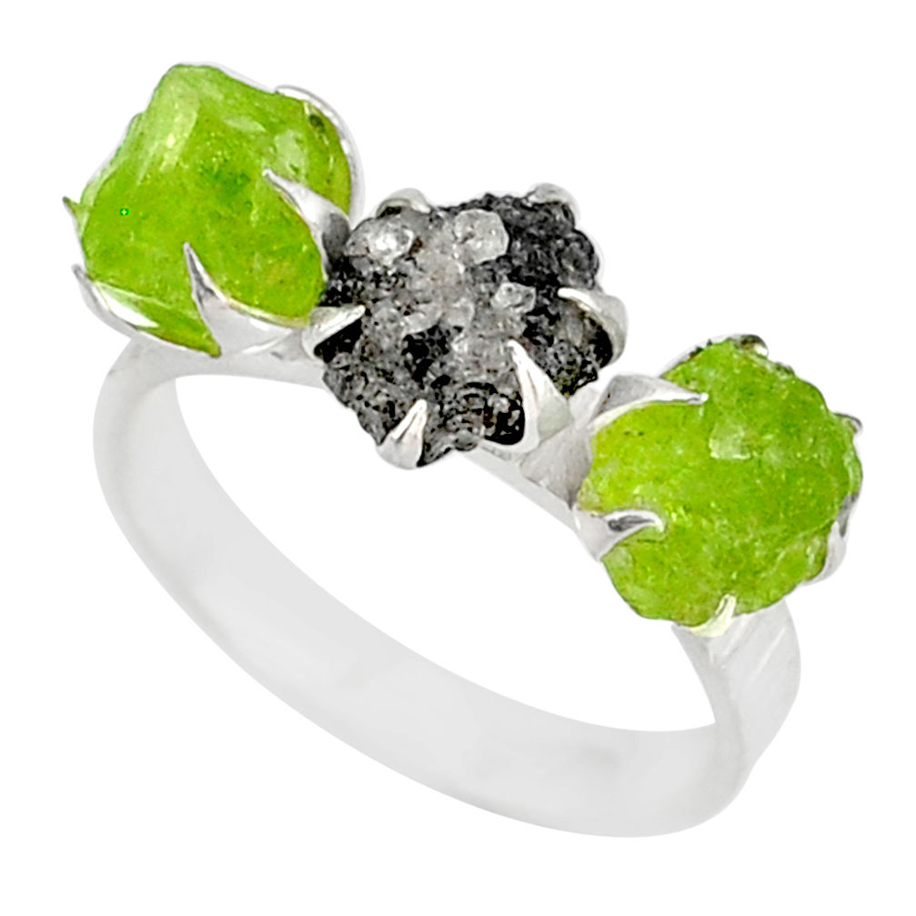 5.81cts natural diamond raw peridot rough 925 silver handmade ring size 8 r79212