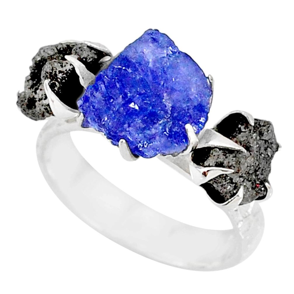 6.02cts natural diamond raw tanzanite rough silver handmade ring size 7 r79248