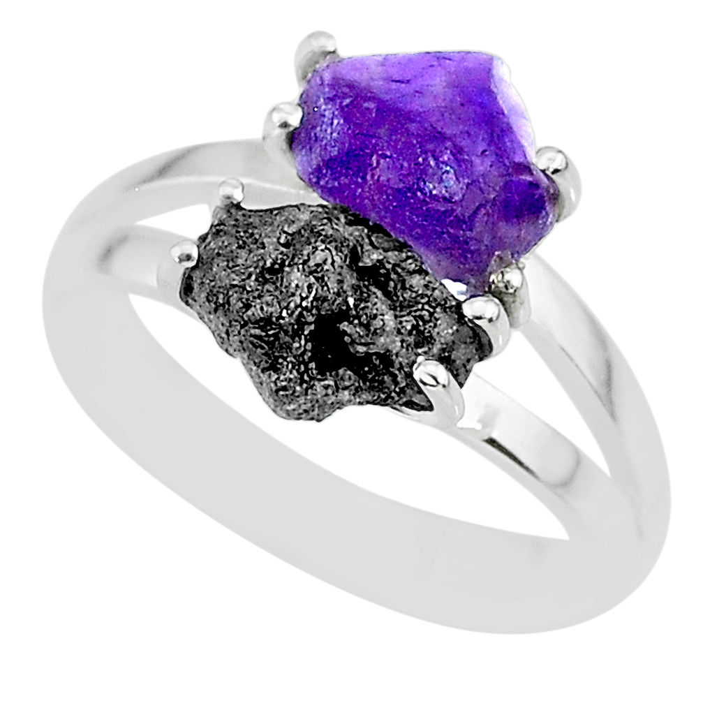 6.03cts natural diamond rough amethyst rough 925 silver ring size 8.5 r92293
