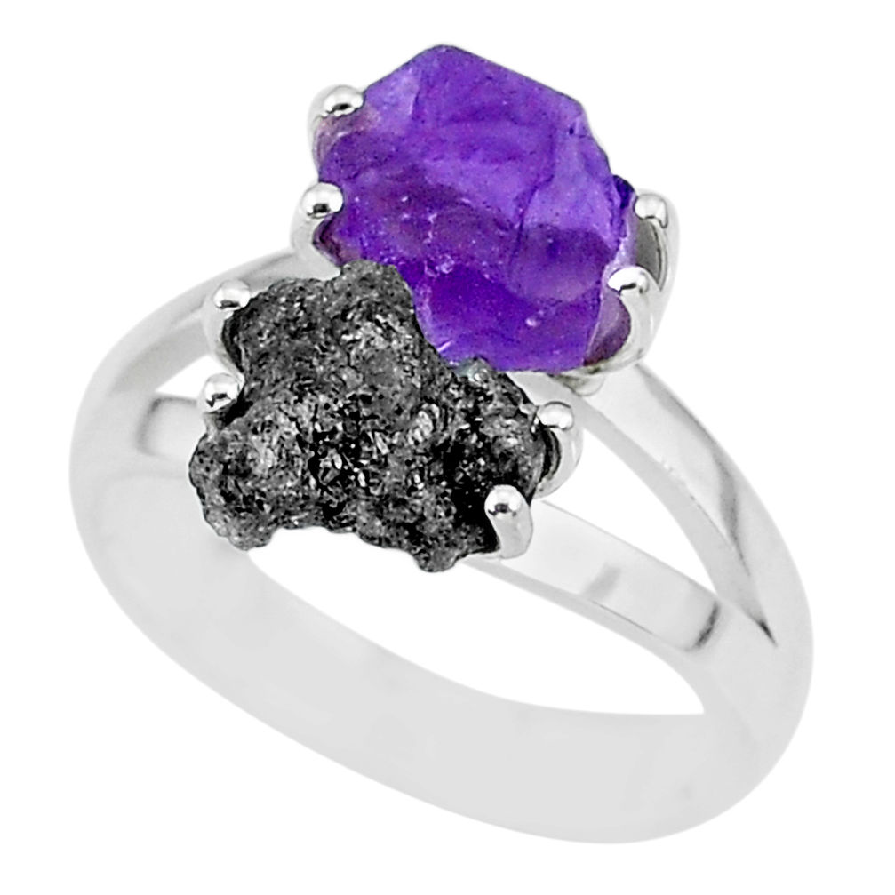 7.04cts natural diamond rough amethyst rough 925 silver ring size 7 r92241