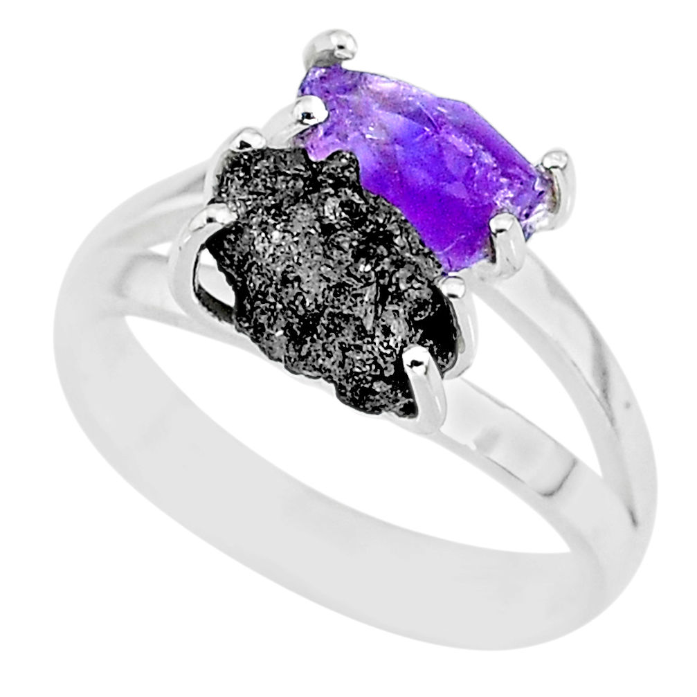 6.03cts natural diamond rough amethyst rough 925 silver ring size 8 r92233