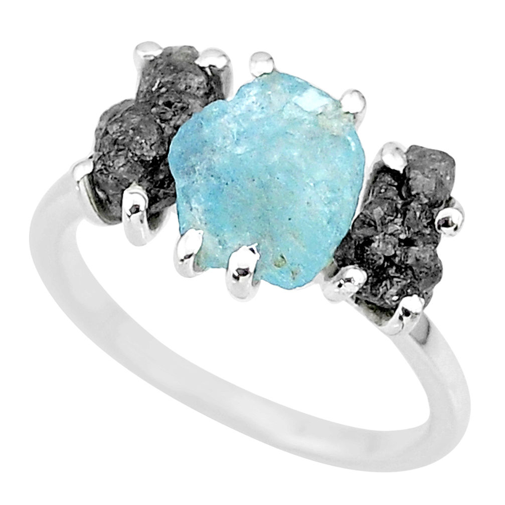 7.17cts natural diamond rough aquamarine raw 925 silver ring size 7 r92141