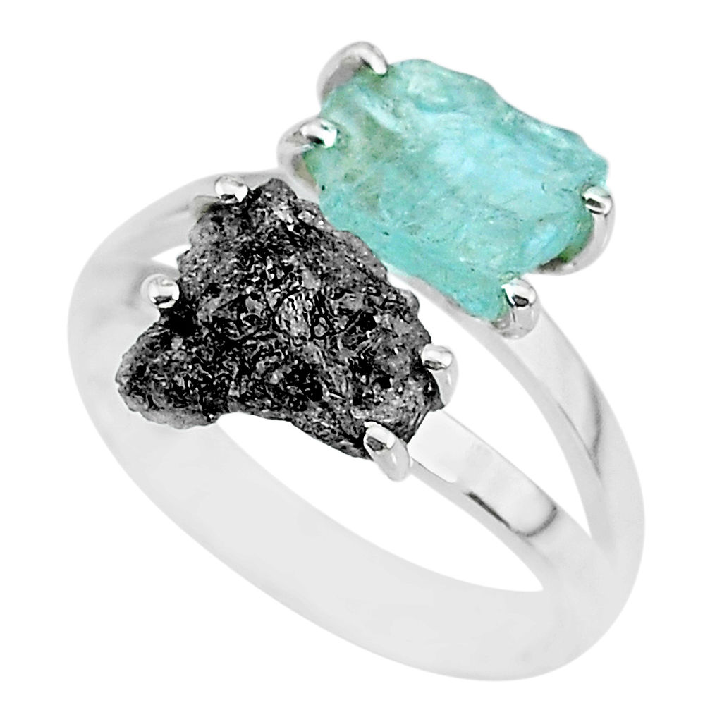 7.30cts natural diamond rough aquamarine raw 925 silver ring size 8 r92215