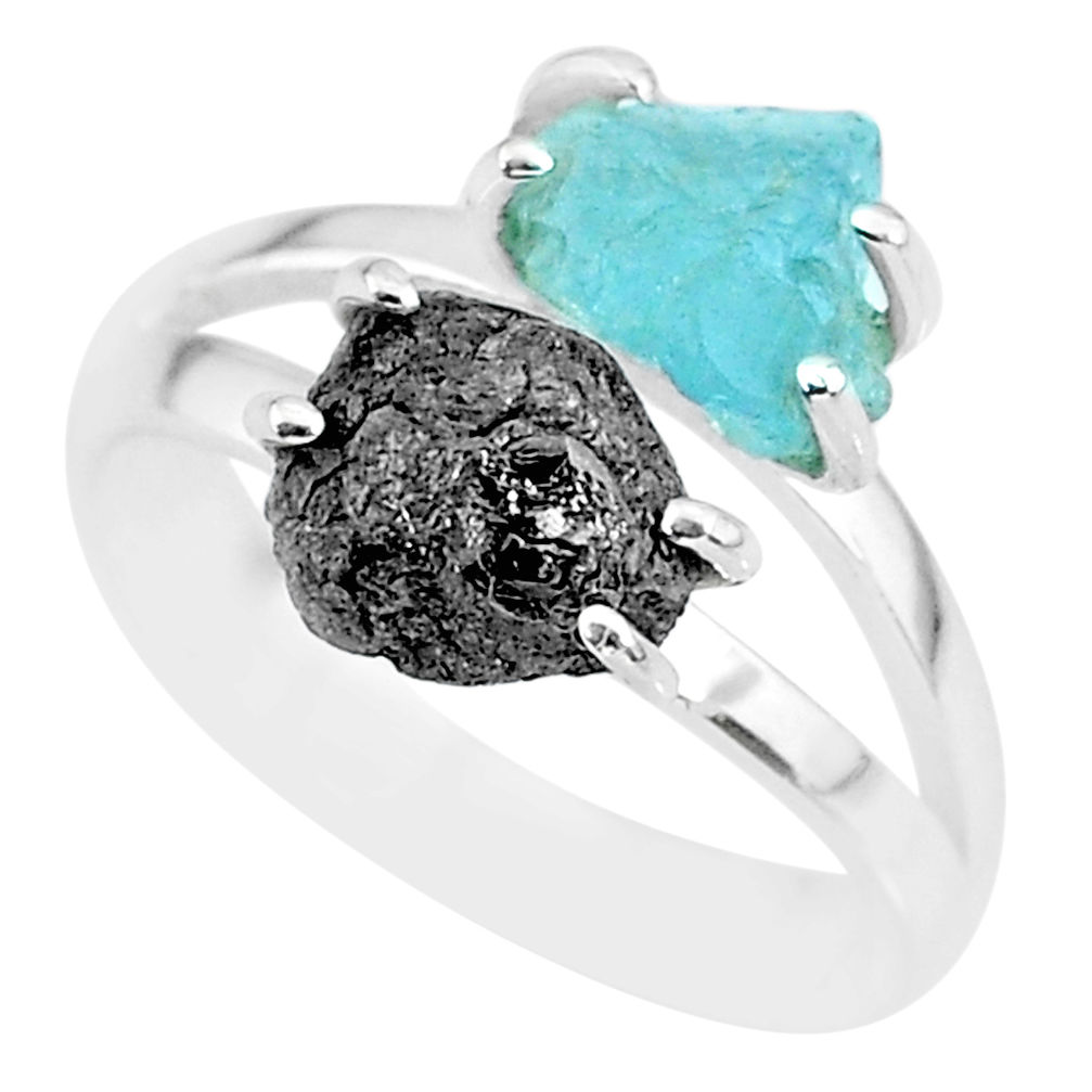 6.72cts natural diamond rough aquamarine rough 925 silver ring size 8 r92239