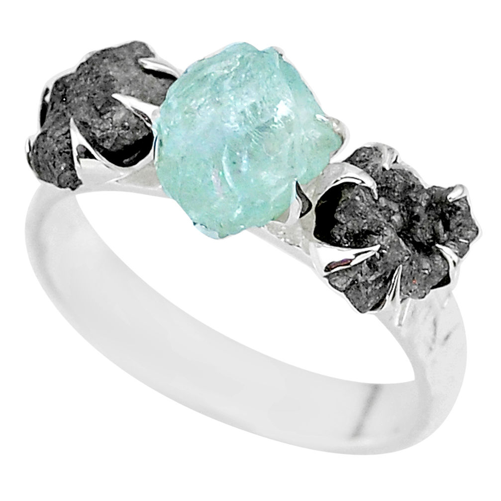 8.45cts natural diamond rough aquamarine raw 925 silver ring size 9 r92161