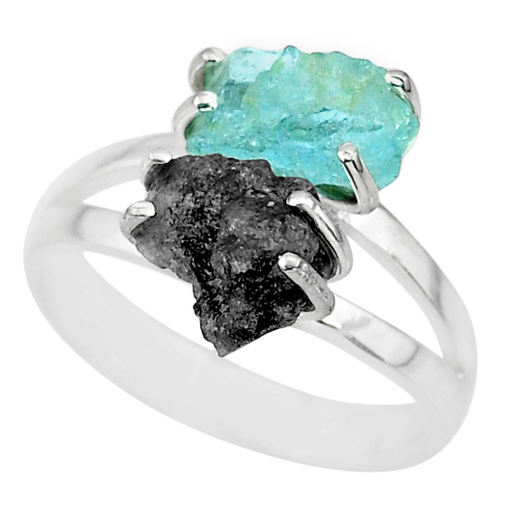6.70cts natural diamond rough aquamarine rough 925 silver ring size 9 r92259