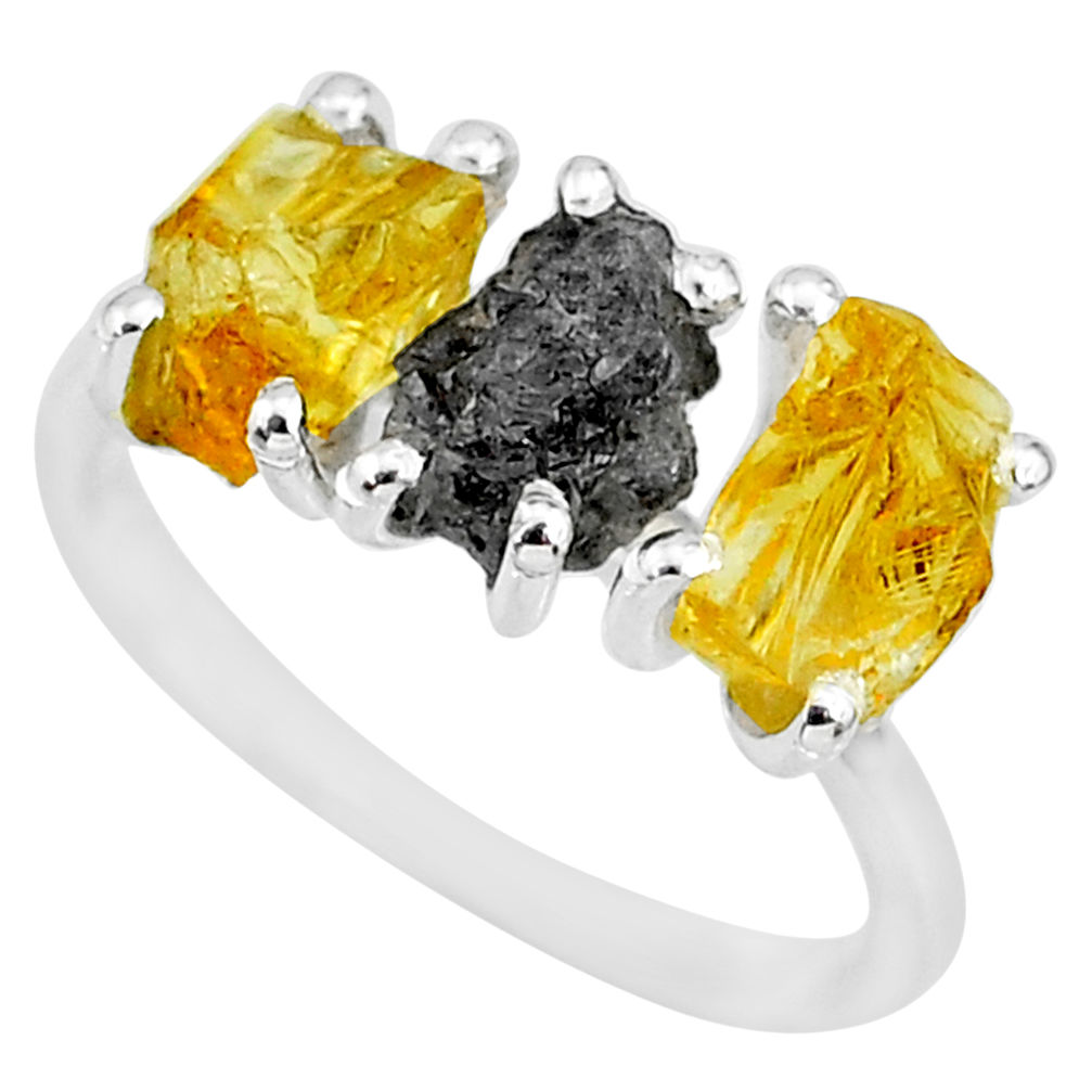 7.66cts natural diamond rough citrine raw 925 silver ring size 7 r92088