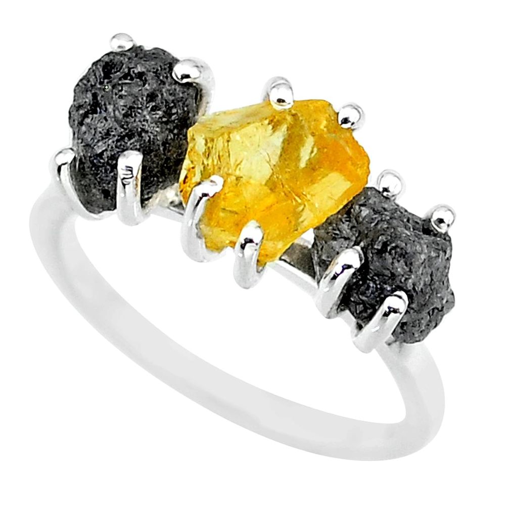 7.66cts natural diamond rough citrine rough 925 silver ring size 7 r92190