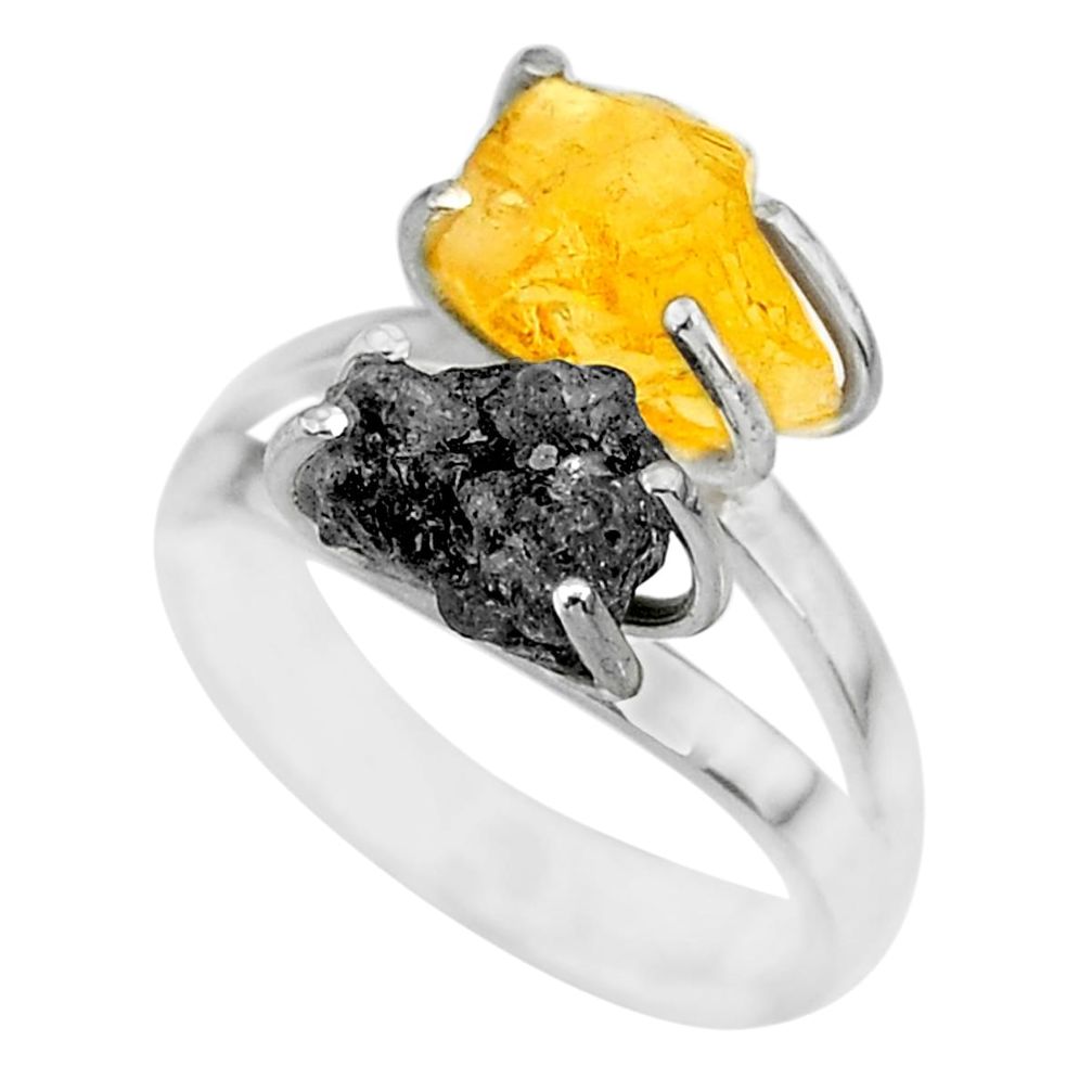 7.04cts natural diamond rough citrine rough 925 silver ring size 7 r92263