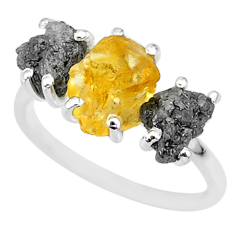 7.66cts natural diamond rough citrine rough 925 silver ring size 8 r92155