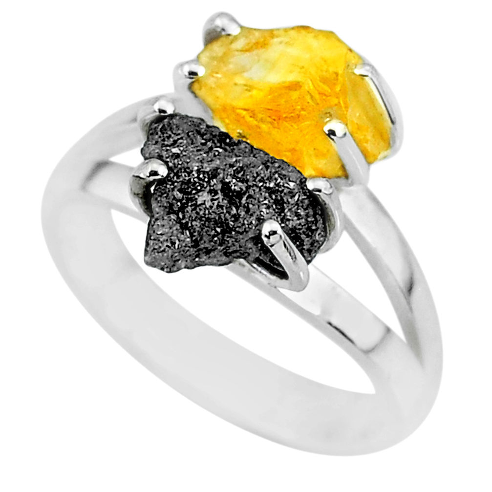 7.04cts natural diamond rough citrine rough 925 silver ring size 8 r92201