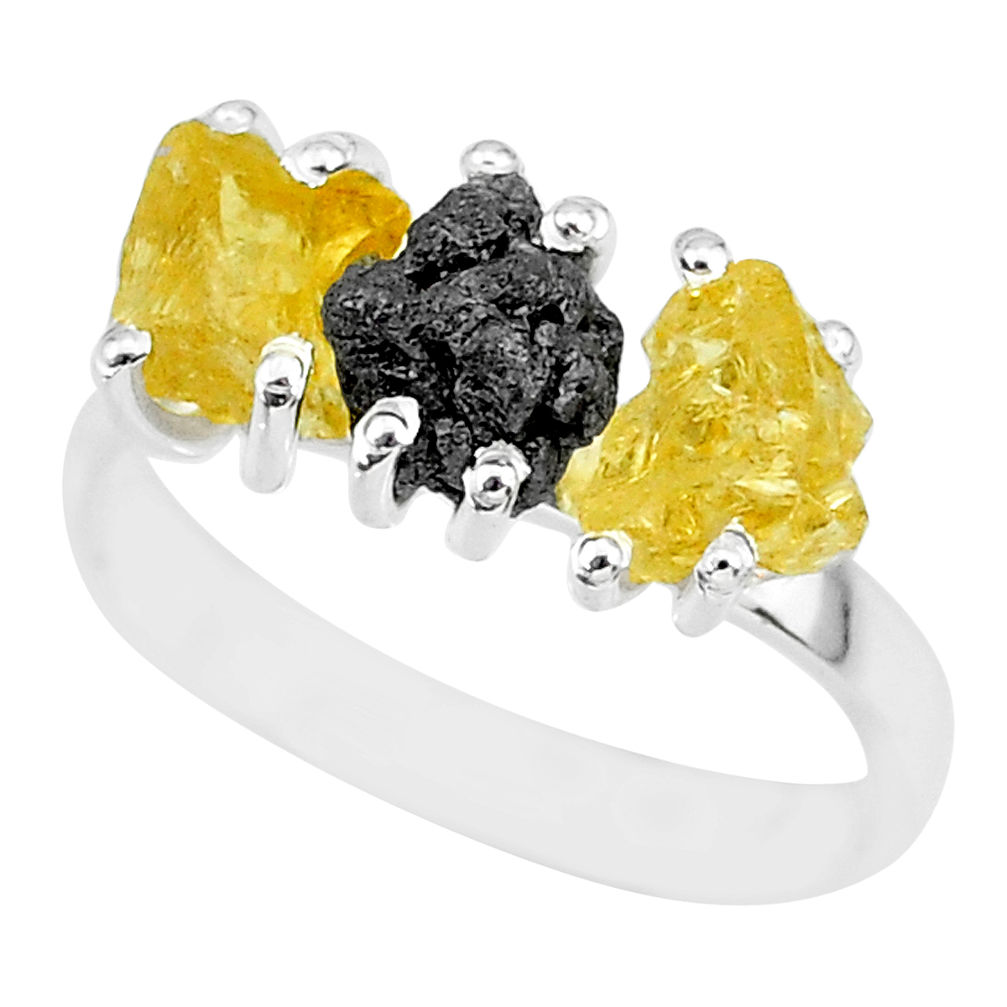 8.84cts natural diamond rough citrine raw 925 silver ring size 9 r92115