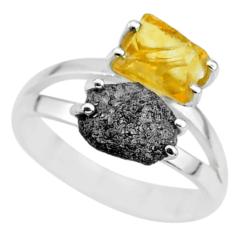 6.72cts natural diamond rough citrine rough 925 silver ring size 9 r92275